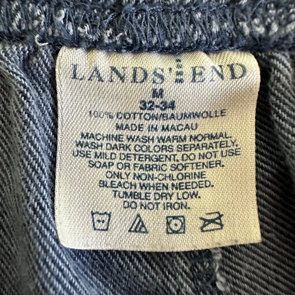 Lands End Mens M Blue Herringbone‎ Cotton Elastic Waist Relaxed Fit Pants
